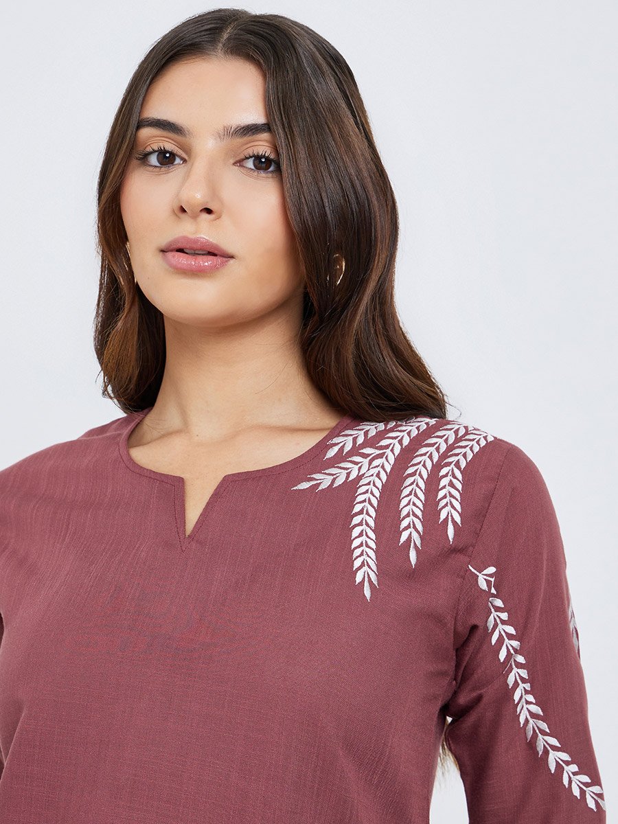 Women Embroidered Panel Top and Pants Co-Ords