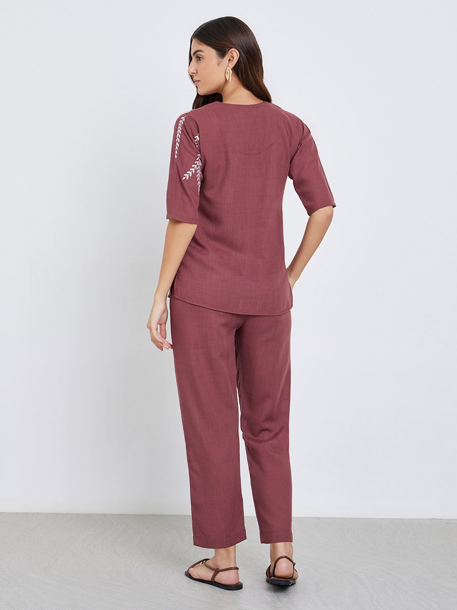 Women Embroidered Panel Top and Pants Co-Ords