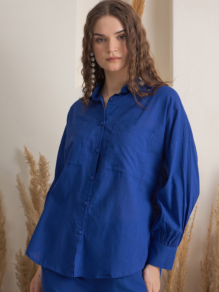 Solid Pure Cotton Buttoned Shirt and Pants Co-Ords