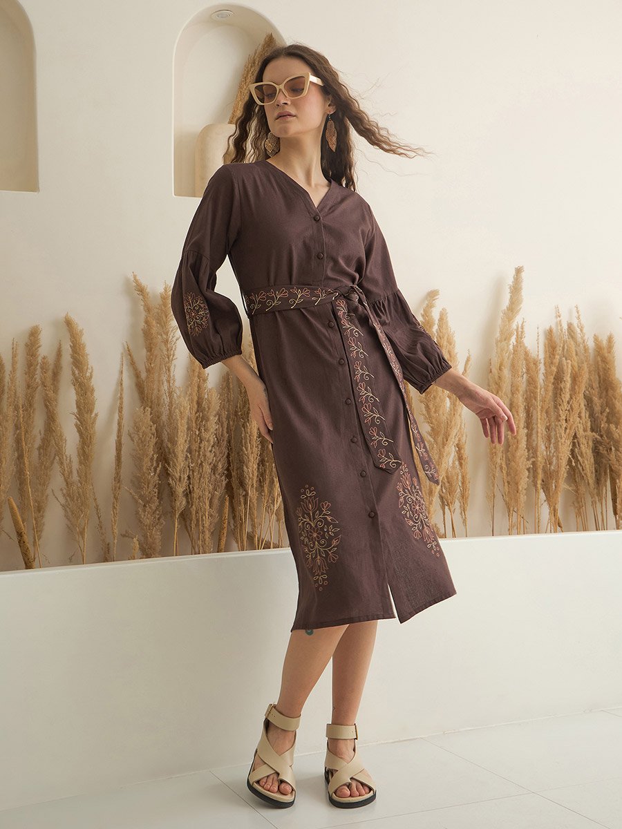 Printed Pure Cotton A-Line Midi Dress