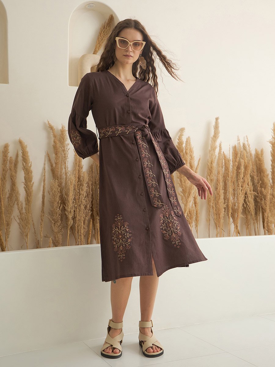 Printed Pure Cotton A-Line Midi Dress