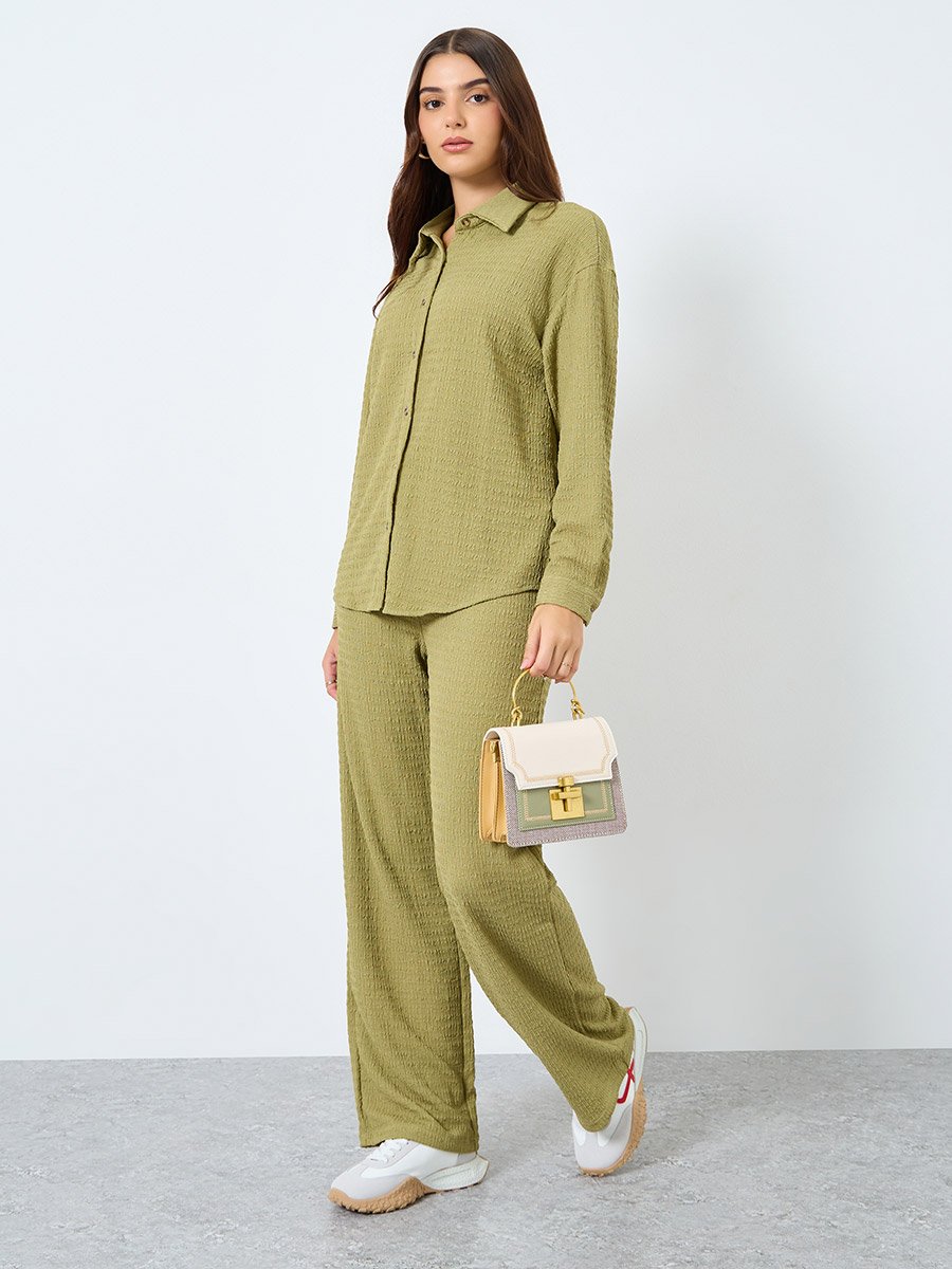 Women Textured Longline Shirt and Pants Co-Ords