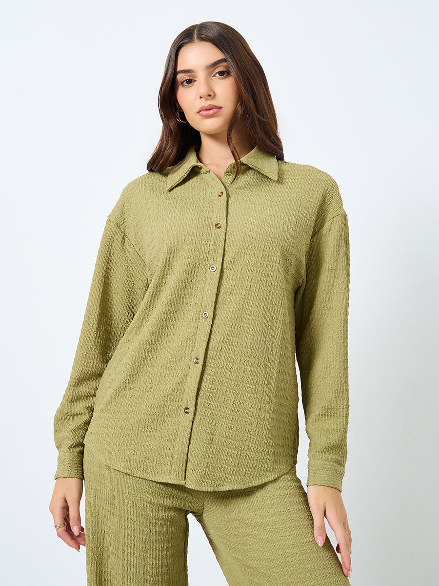 Women Textured Longline Shirt and Pants Co-Ords