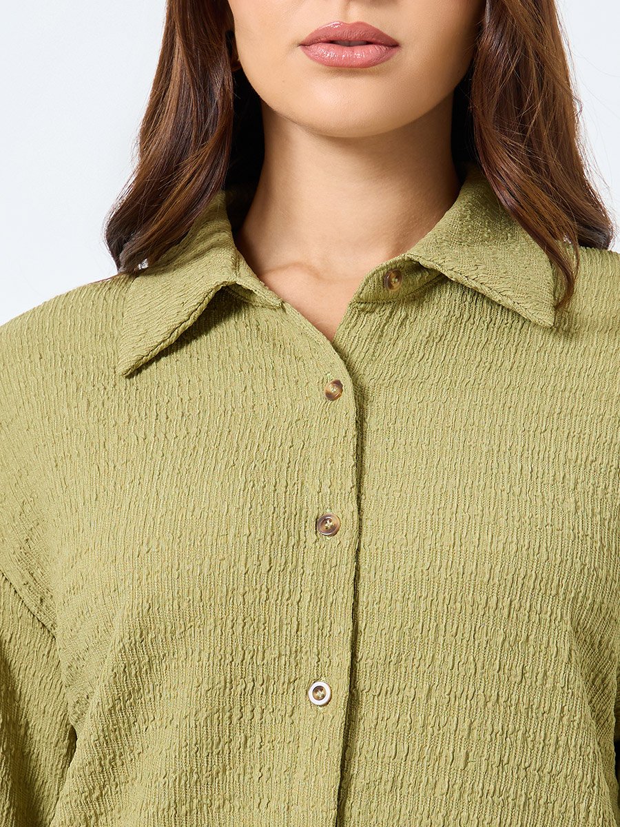 Women Textured Longline Shirt and Pants Co-Ords