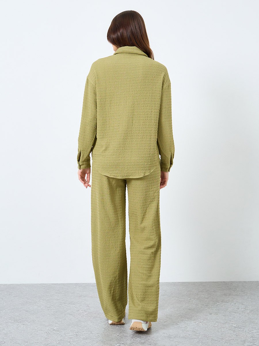 Women Textured Longline Shirt and Pants Co-Ords