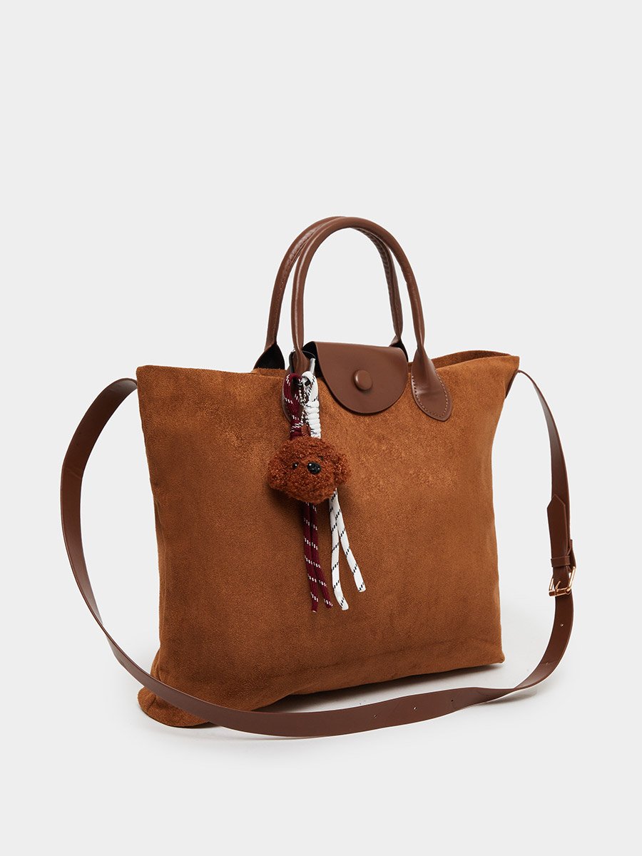 Khaki Suede Tote Bag with Charm