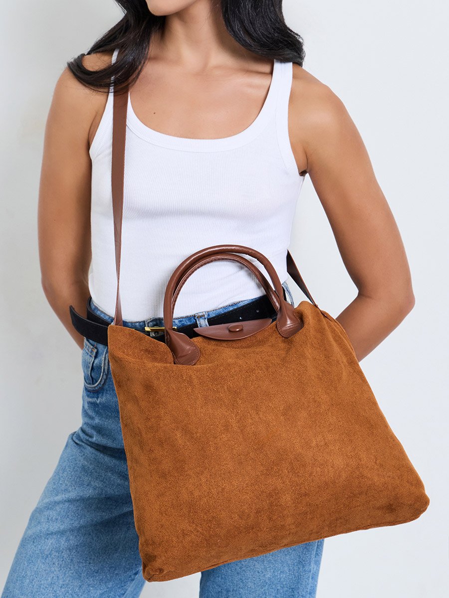 Khaki Suede Tote Bag with Charm