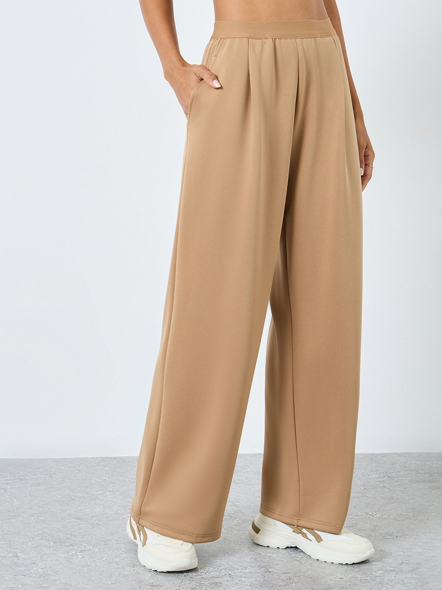 Solid Mid Rise Wide Leg Pants