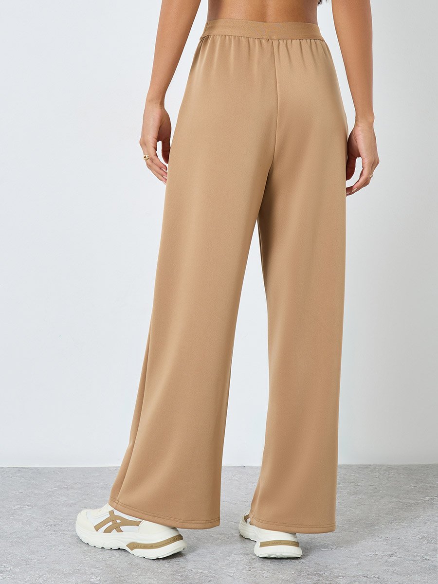 Solid Mid Rise Wide Leg Pants