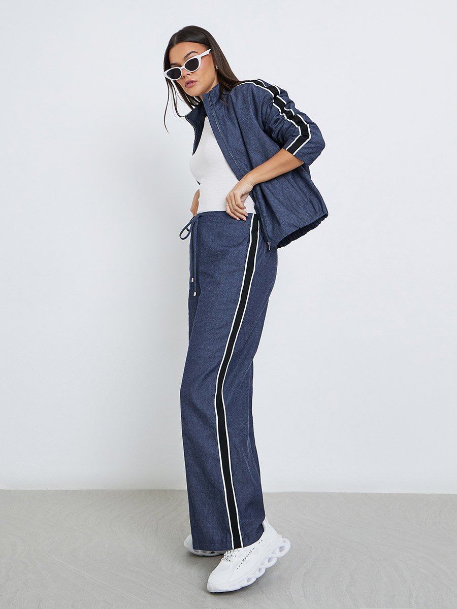 Wide Leg Side Tape Denim Pants