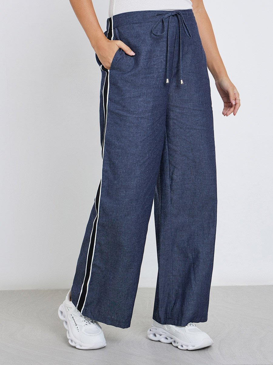 Wide Leg Side Tape Denim Pants
