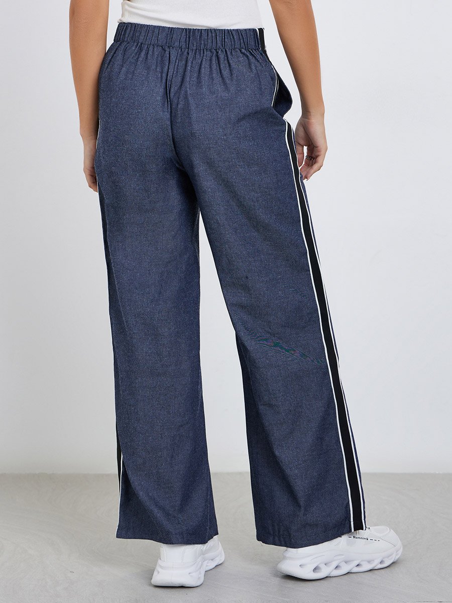 Wide Leg Side Tape Denim Pants