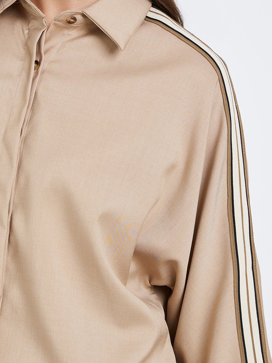 Women Beige Relaxed Fit Shirt with Taping Sleeve