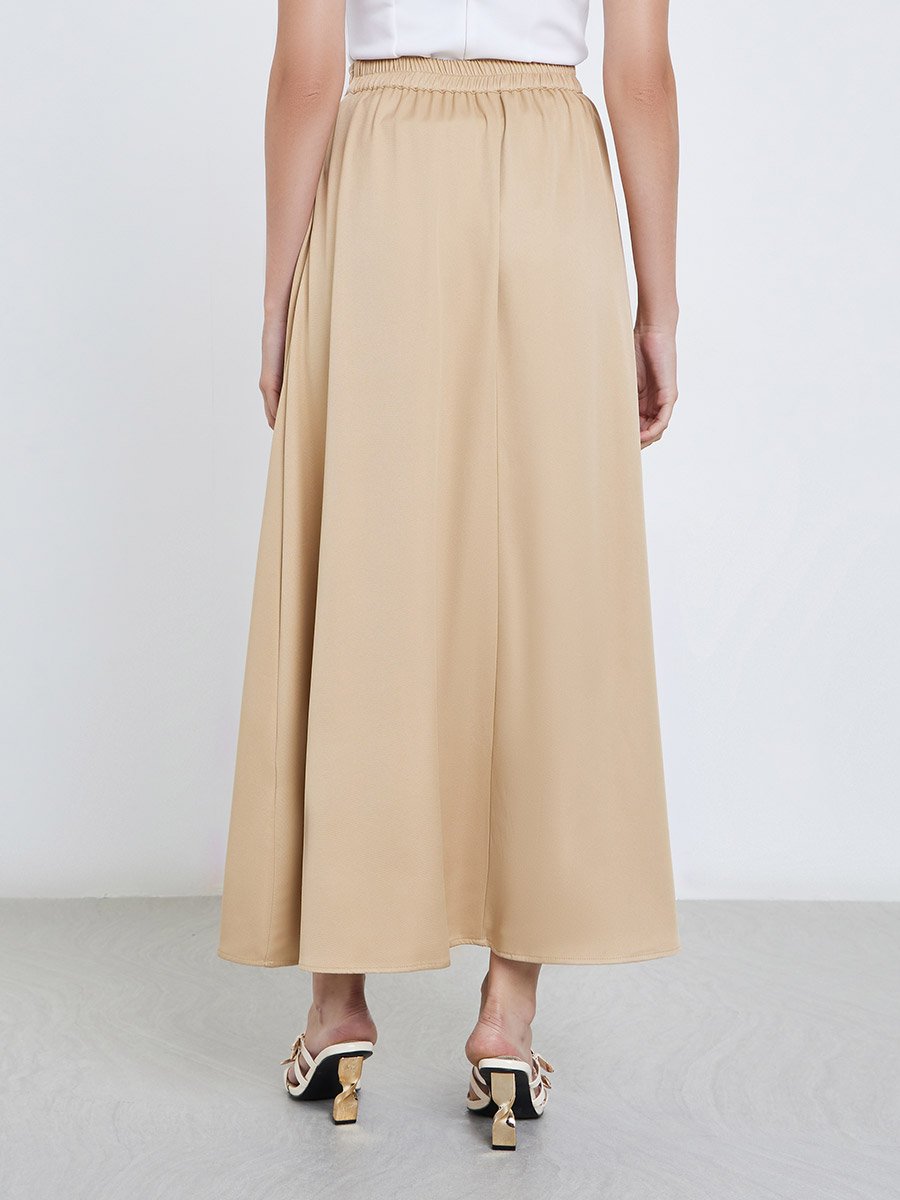 Solid Pleated Detail A-Line Maxi Skirt