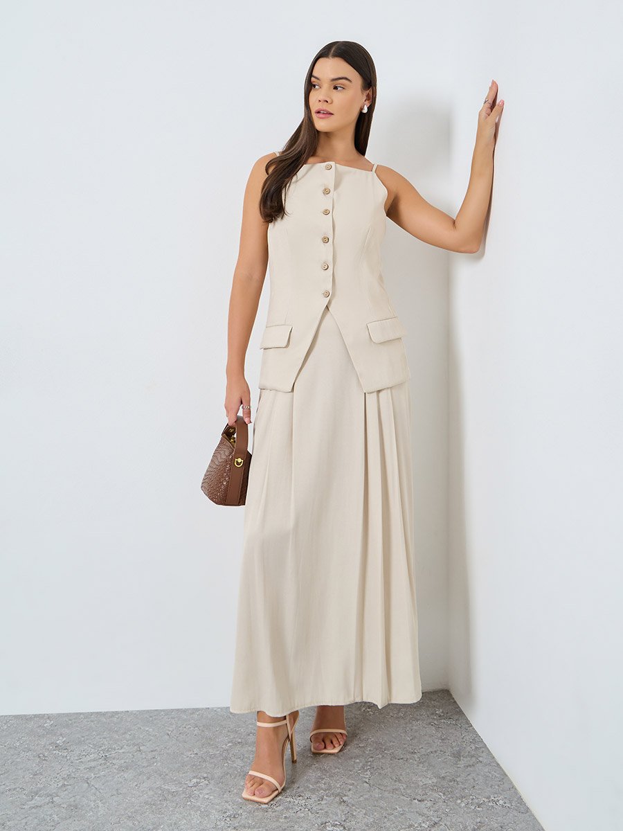 Strappy Square Neck Buttoned Top