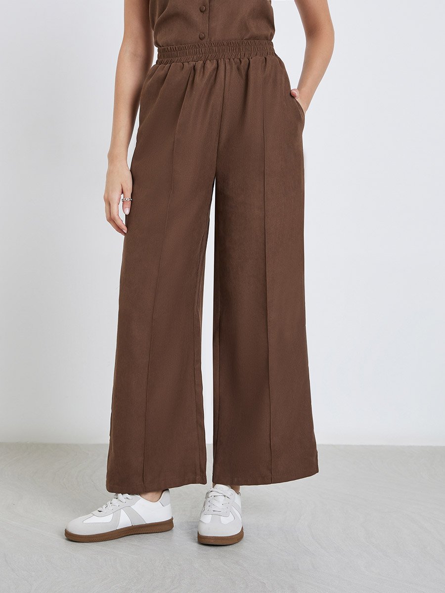 Brown Corduroy Wide Leg Trousers