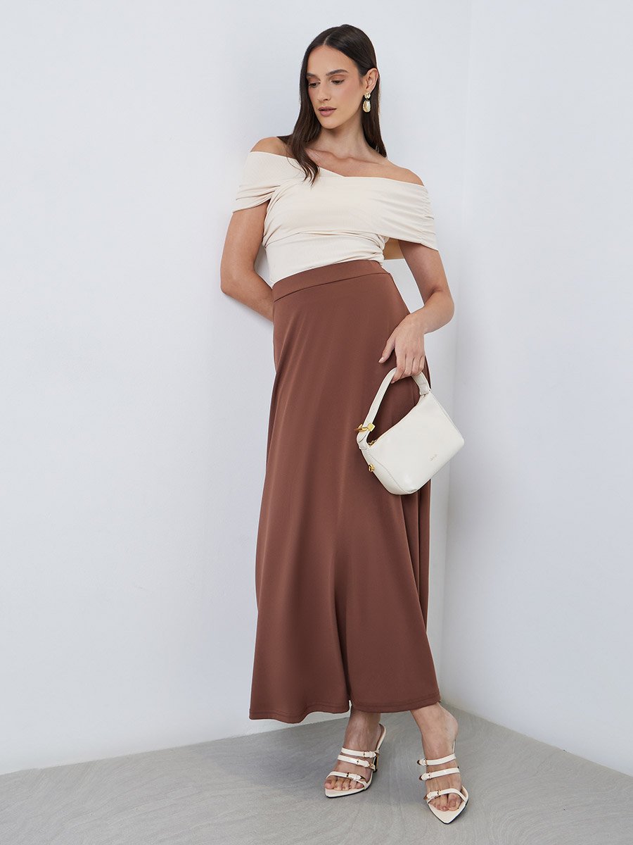 Solid Knit A-Line Maxi Skirt