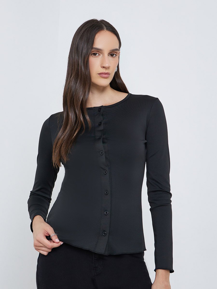 Women Black Long Sleeve Knit Top