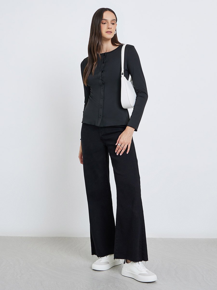 Women Black Long Sleeve Knit Top