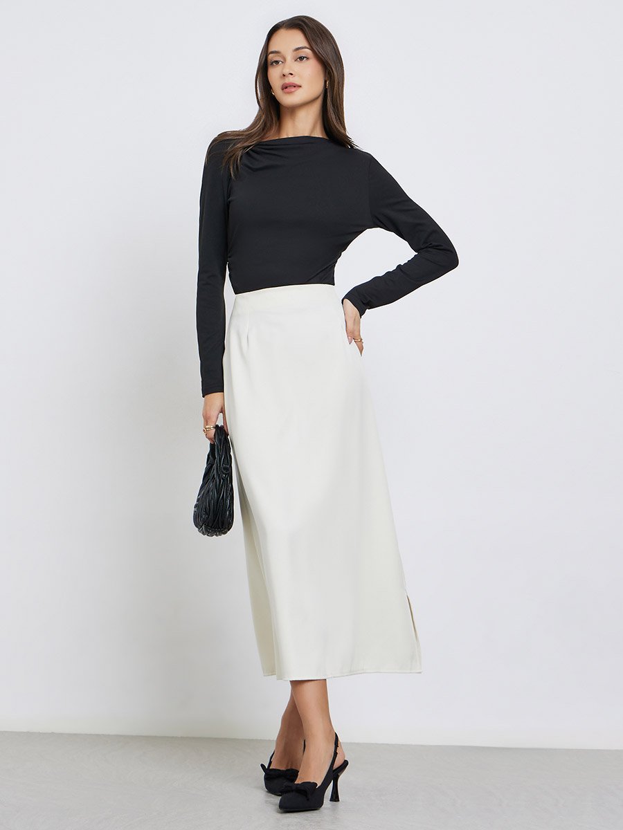 Women Cream A-Line Midi Skirt