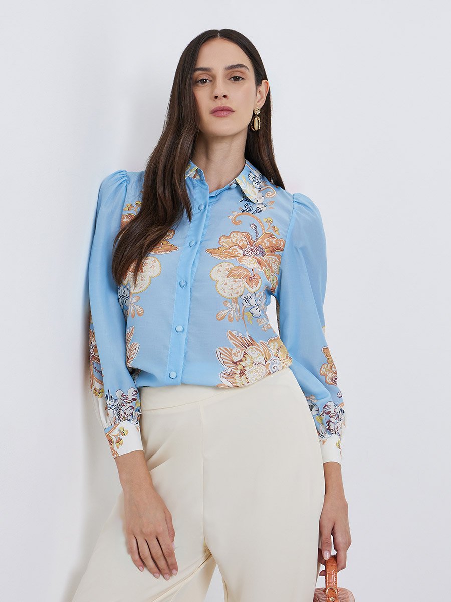 Floral Placement Printed Buttoned Shirt