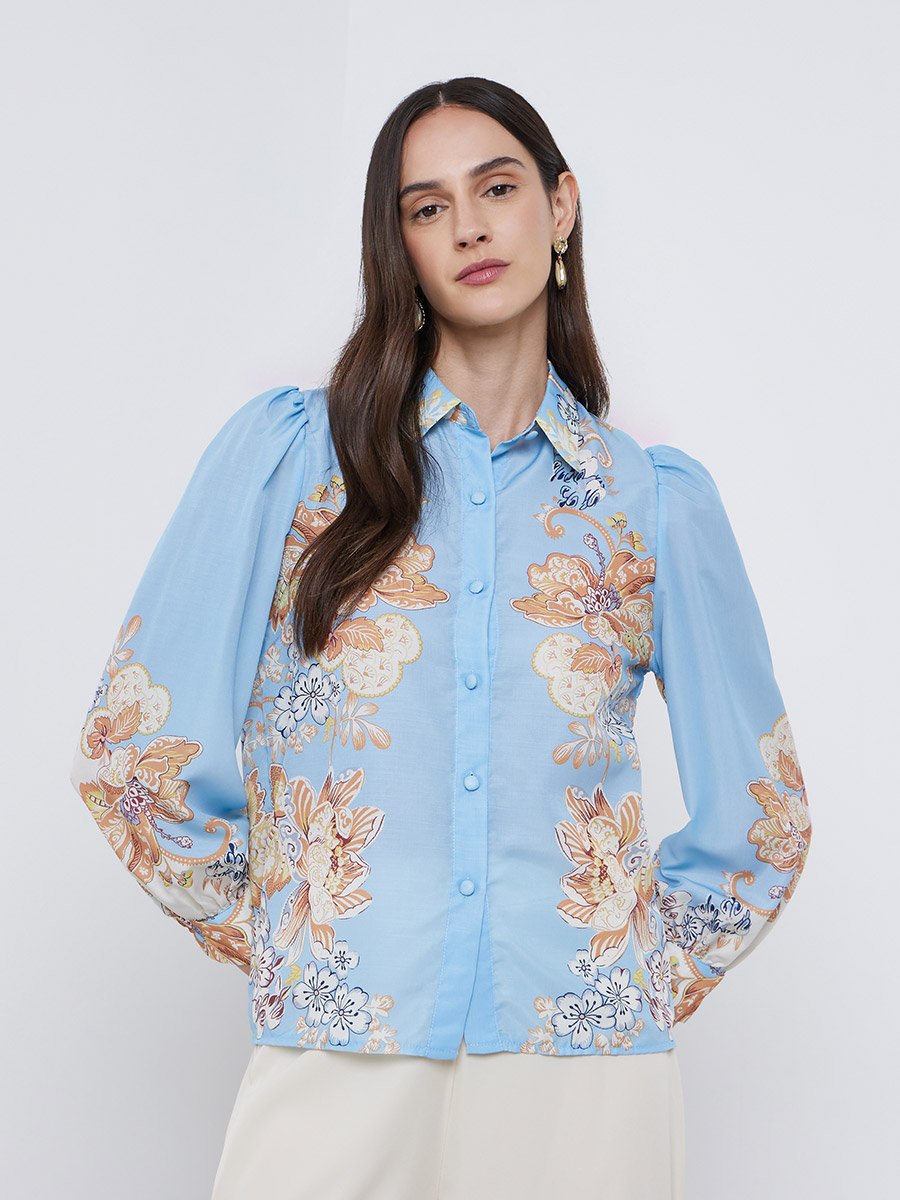 Floral Placement Printed Buttoned Shirt
