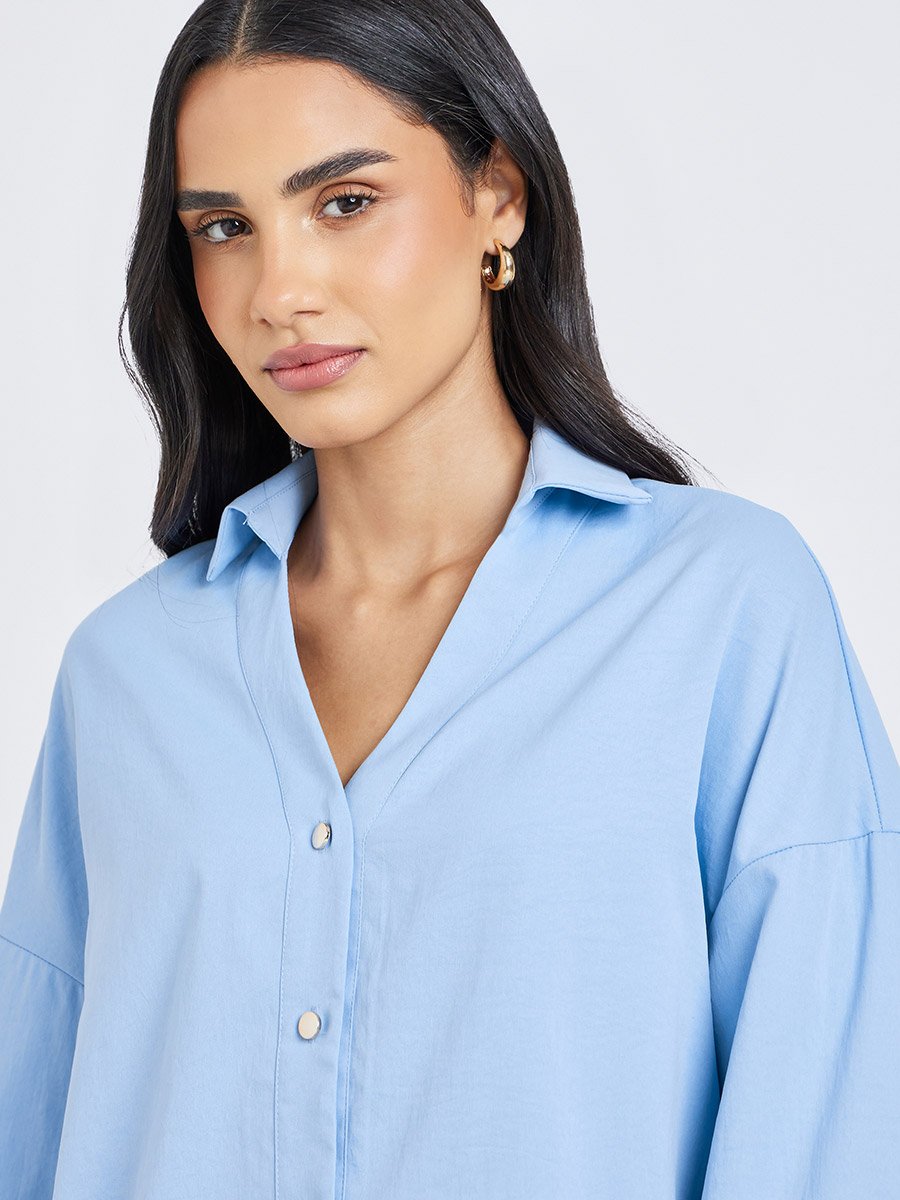 Solid Flared Sleeve Buttoned Short