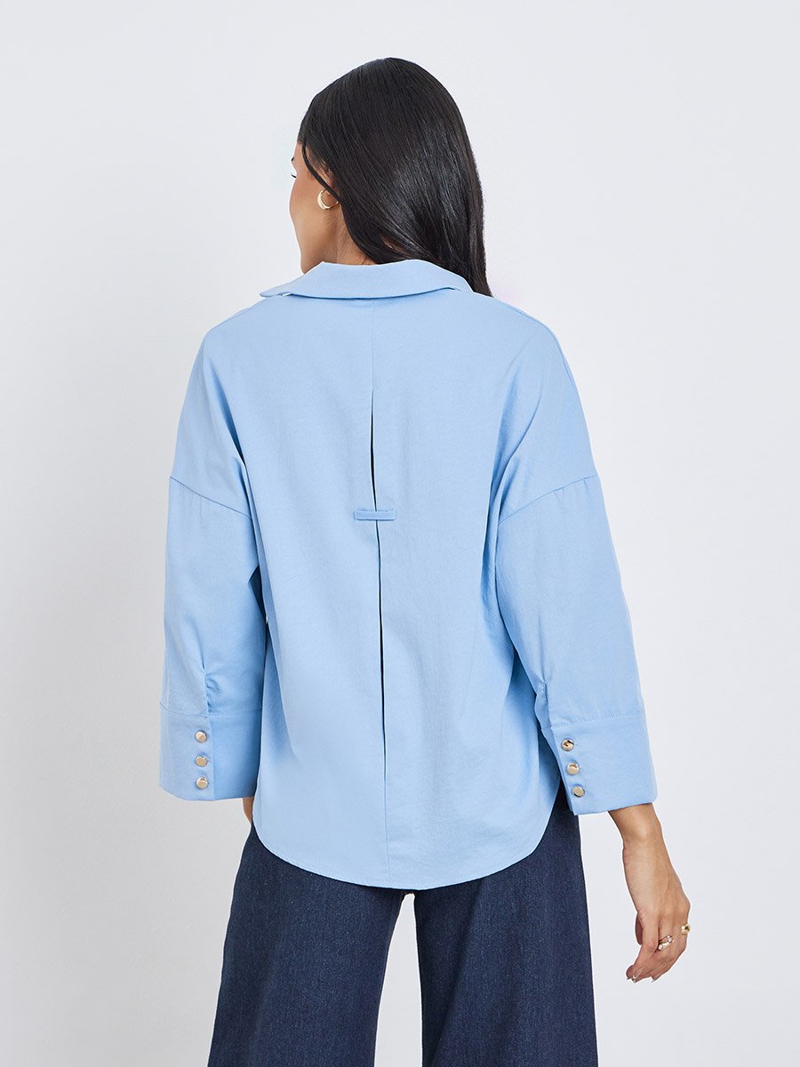 Solid Flared Sleeve Buttoned Short