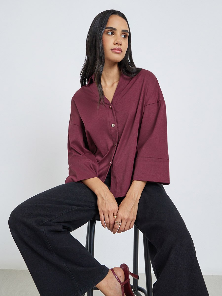 Solid Flared Sleeve Buttoned Short