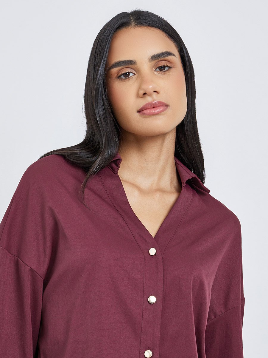 Solid Flared Sleeve Buttoned Short