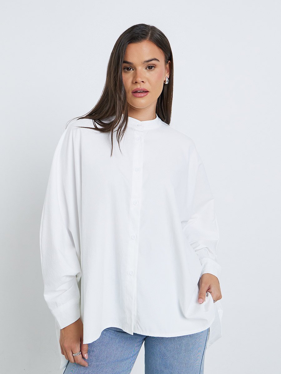 Batwing Sleeve Mandarin Collar Shirt