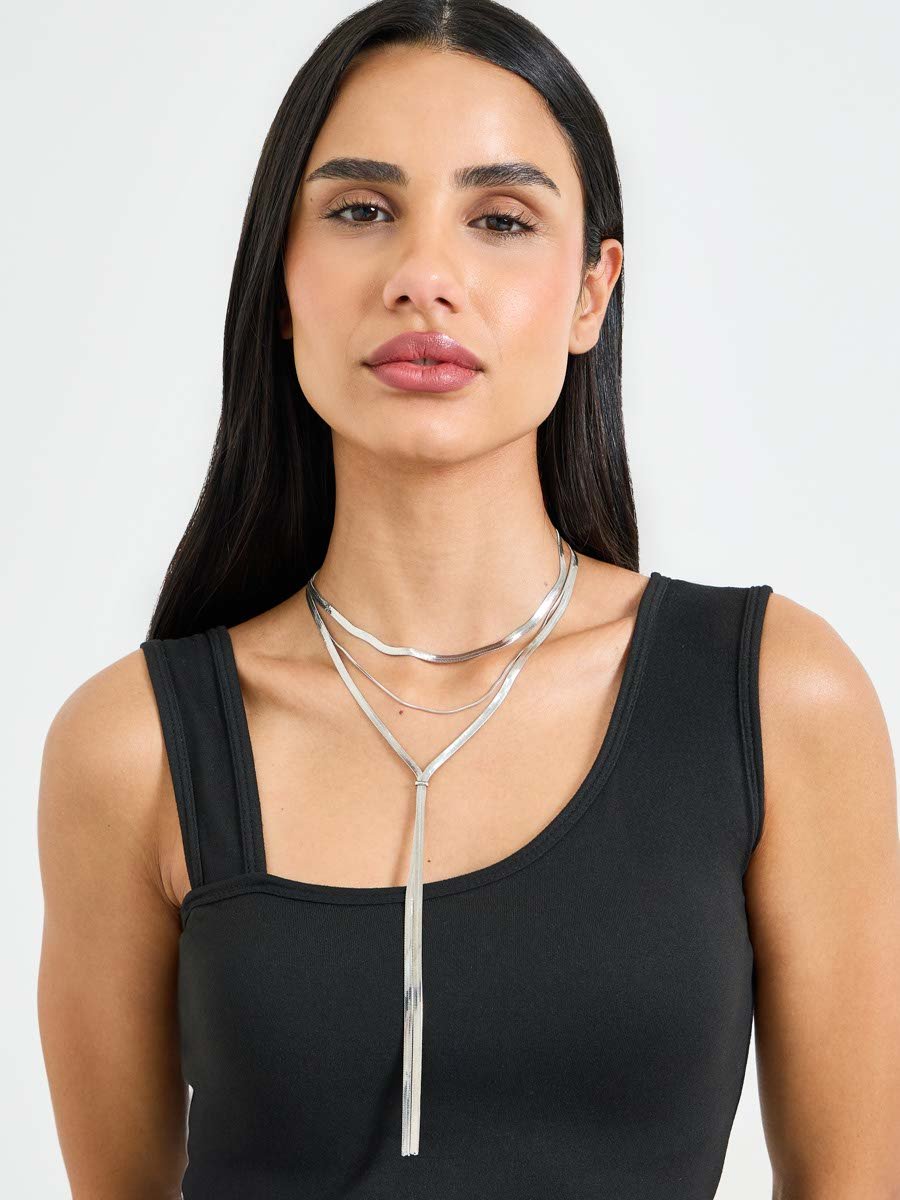 Set of 3 - Flat Chain Lariat Necklace