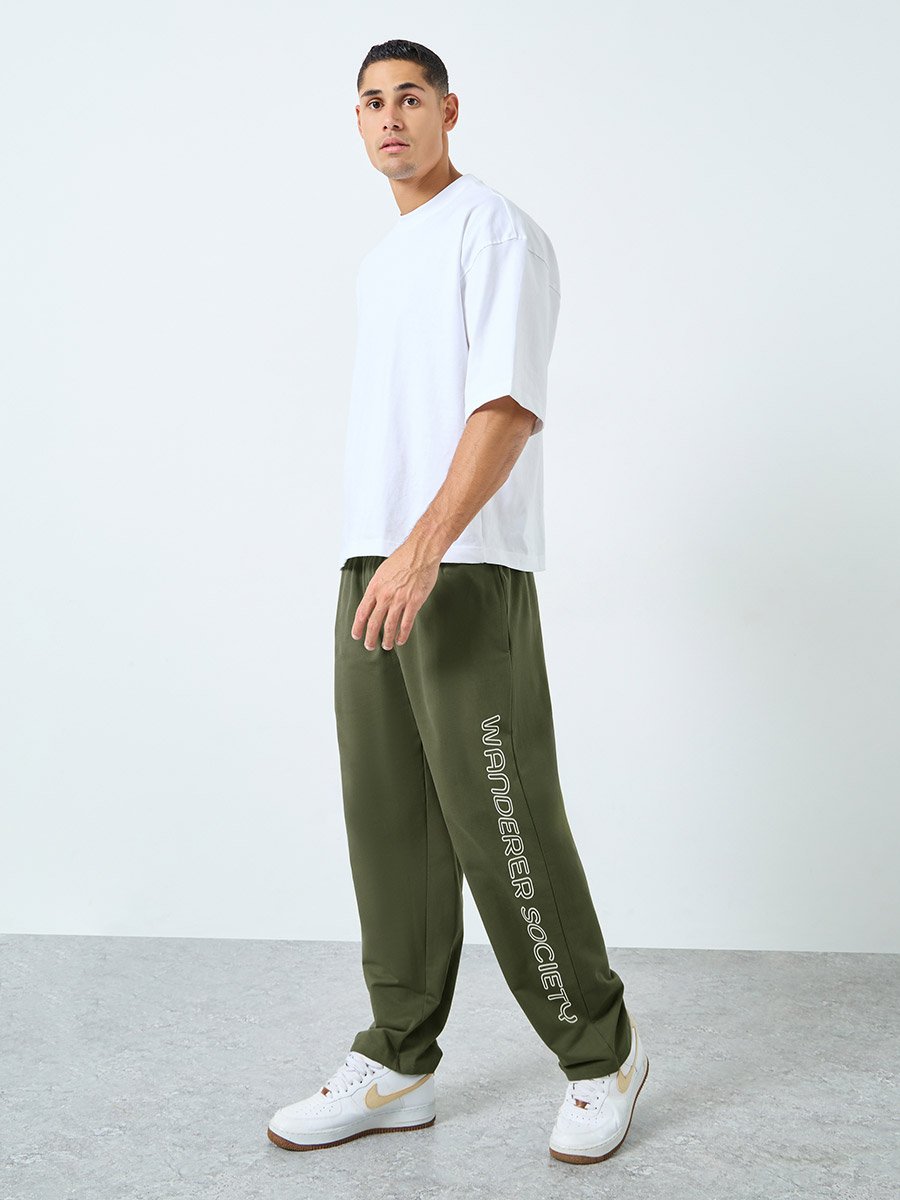 Men Slogan Print Relaxed Fit Terry Joggers