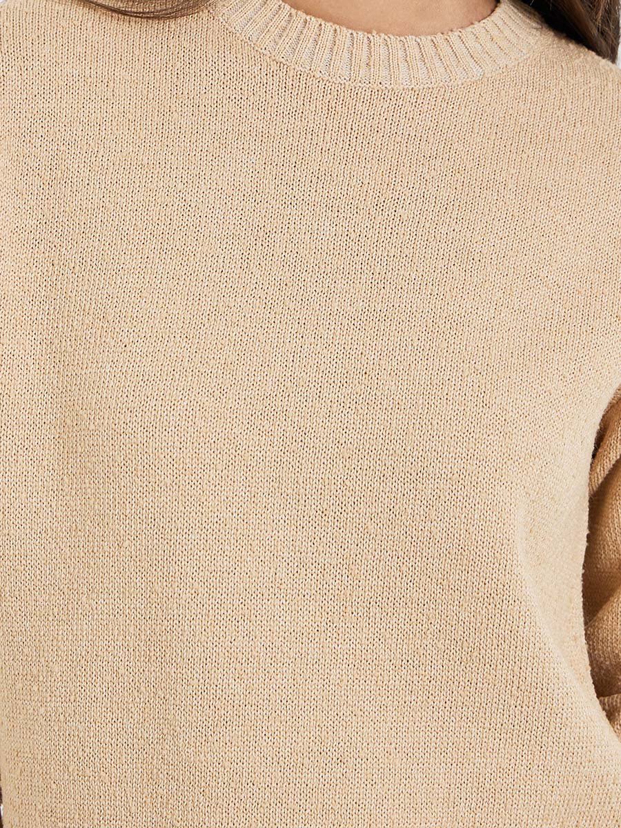 Women Beige Knit Regular Fit Sweater