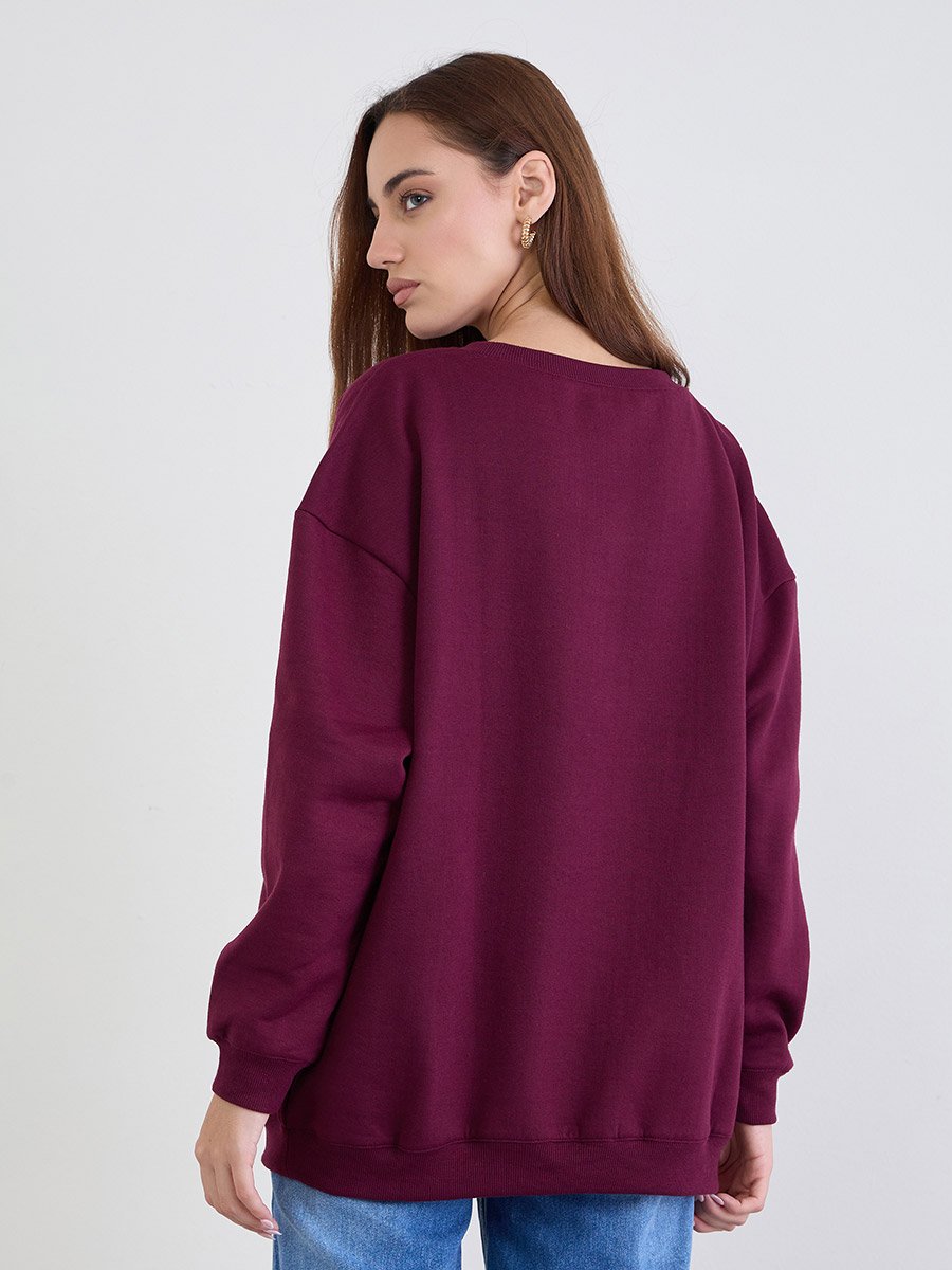 Burgundy Oversized Embroidery Detail Sweatshirt