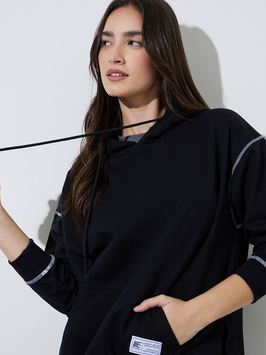 Black Oversized Longline Hoodie