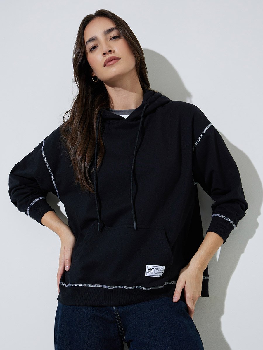 Black Oversized Longline Hoodie