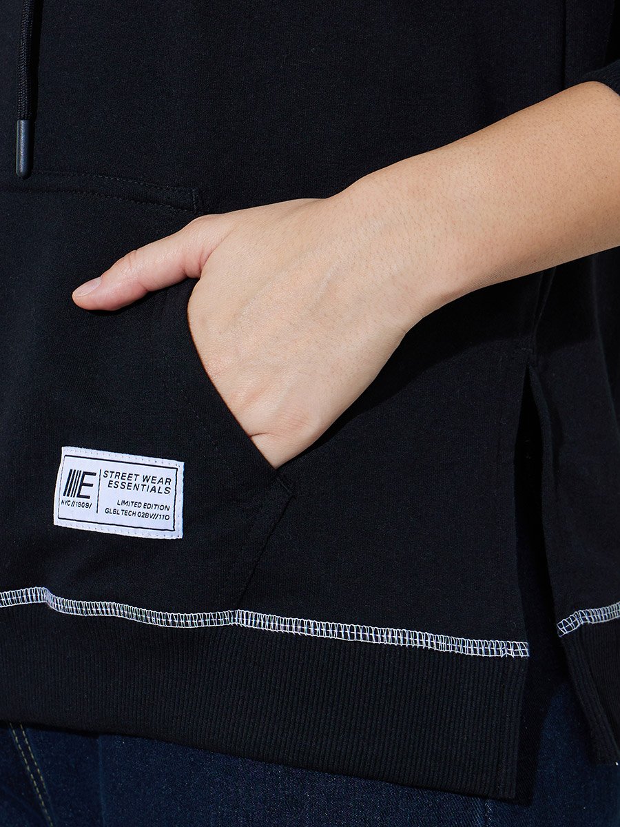 Black Oversized Longline Hoodie
