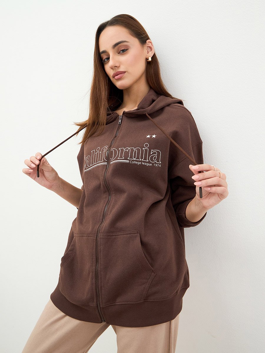 Brown California Graphic Longline Sweatshirt