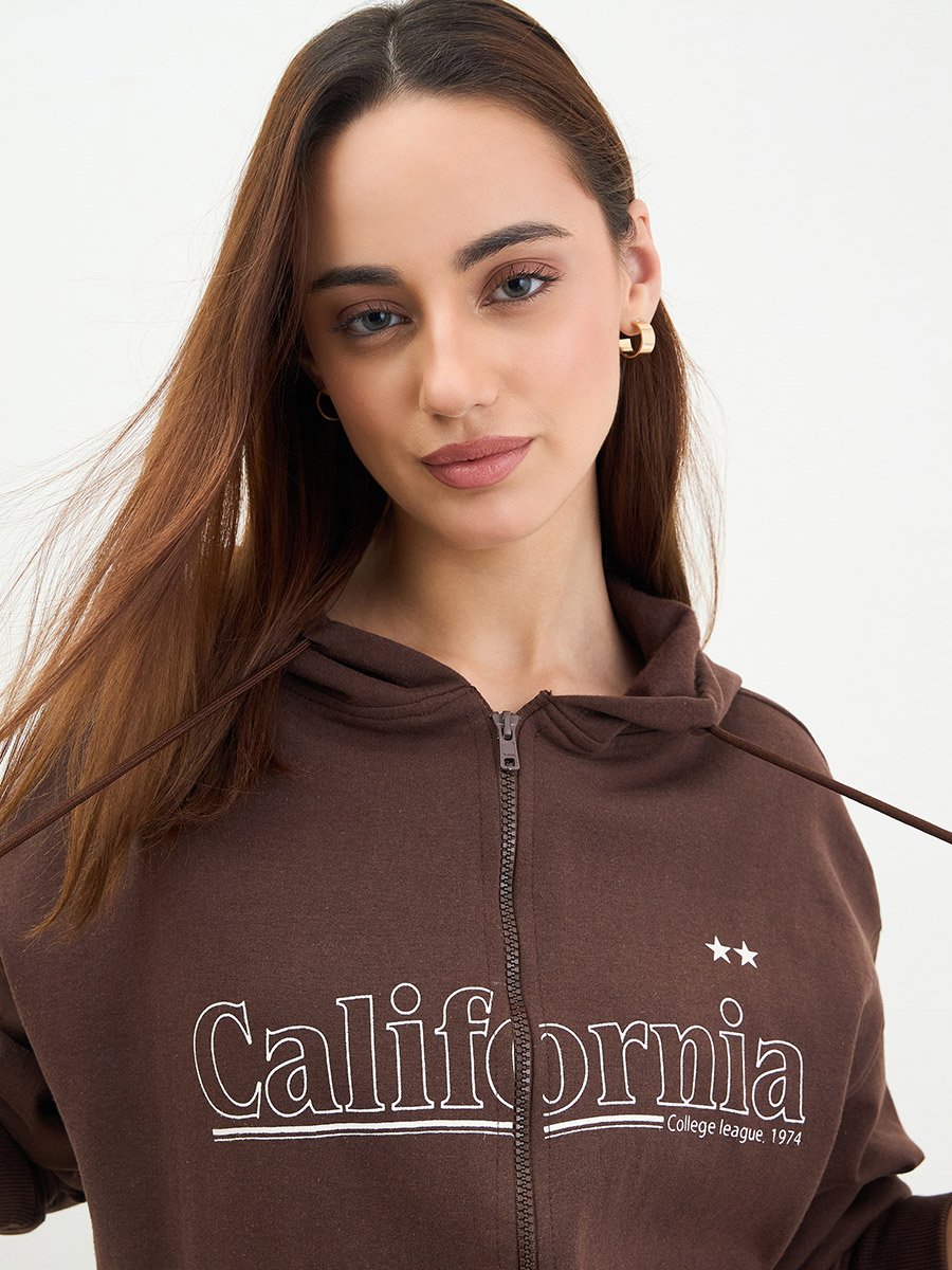 Brown California Graphic Longline Sweatshirt