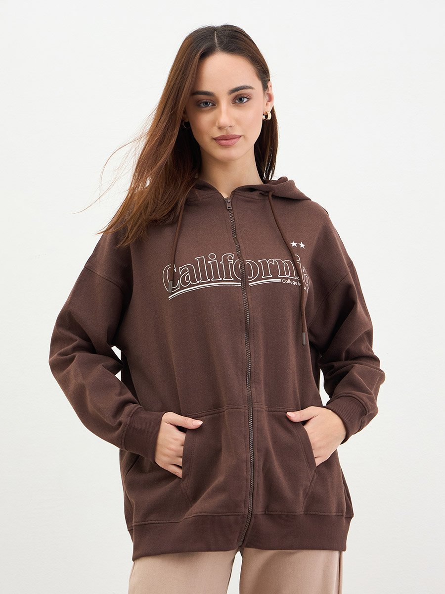 Brown California Graphic Longline Sweatshirt