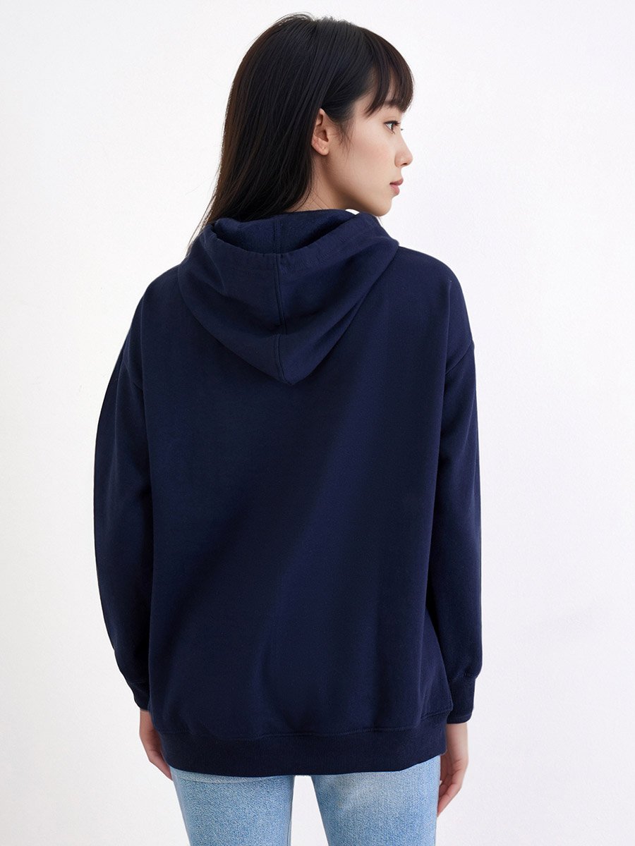 Women Dark Blue Regular Fit Color Block Hoodie