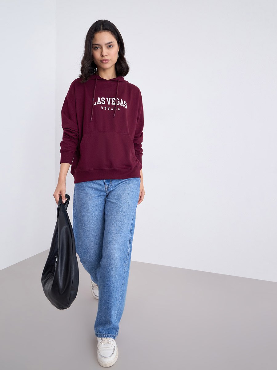 Burgundy Regular Fit LA Print Hoodie