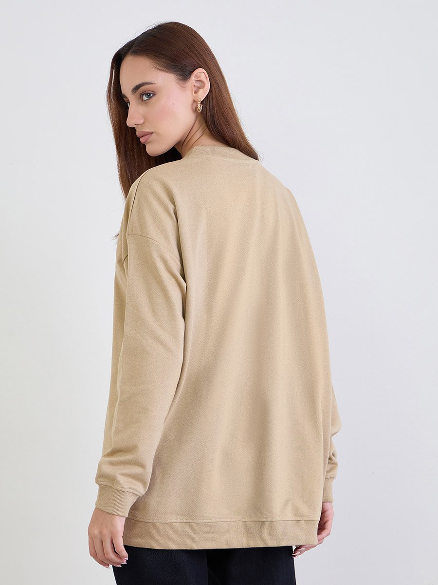 Tan Oversized Embroidered Sweatshirt