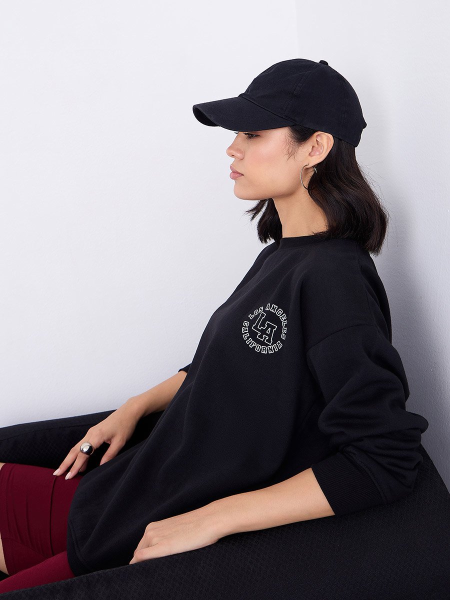 Women Black Oversized Longline Sweatshirt