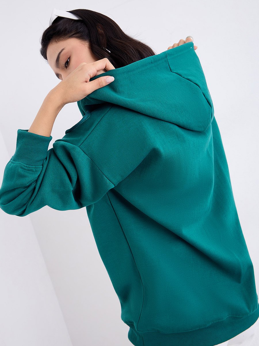 Oversized Longline Zip Through Slogan Hoodie