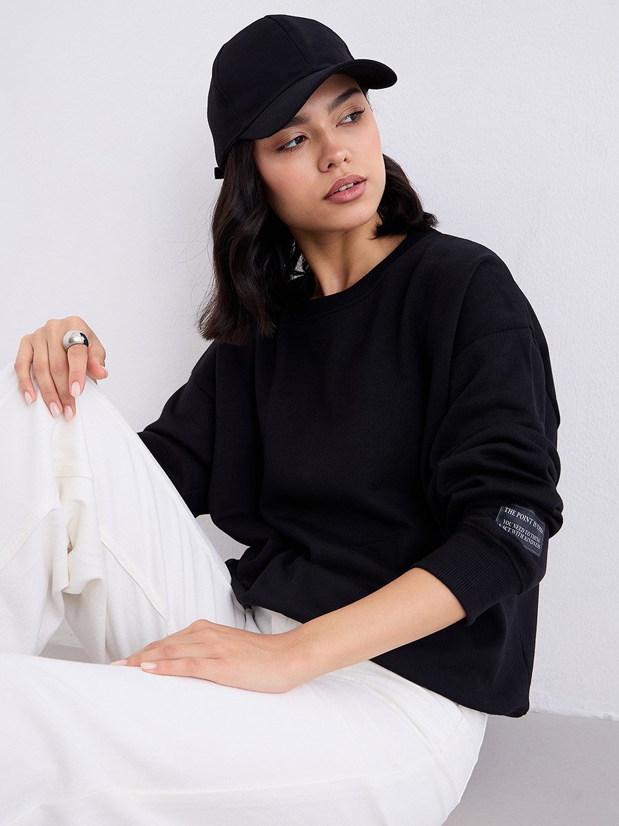 Women Oversized Sweatshirt with Badge Detail