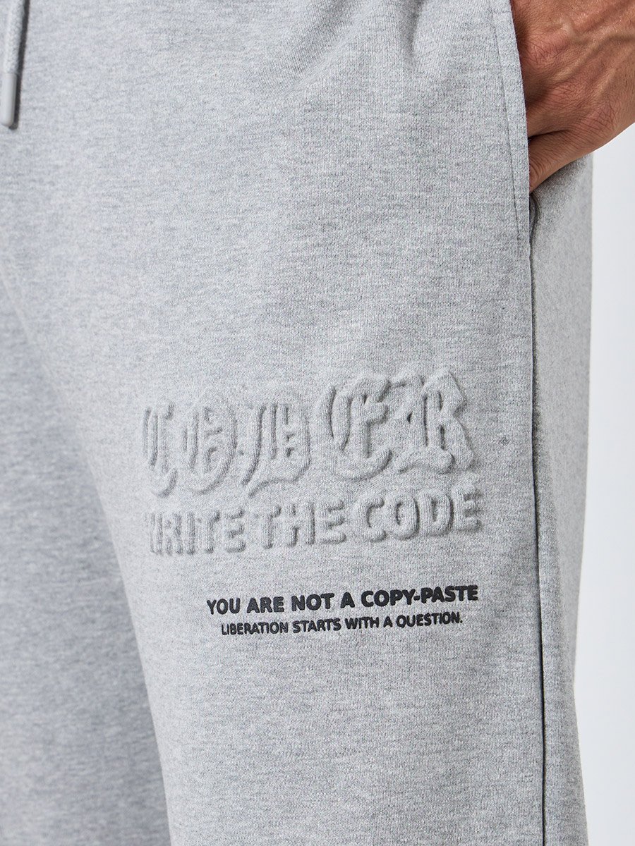 Men Grey Embossed Interlock Relaxed Joggers