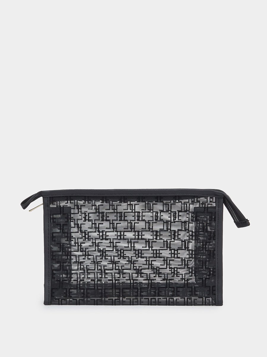 Women Black Patterned Design Washbag