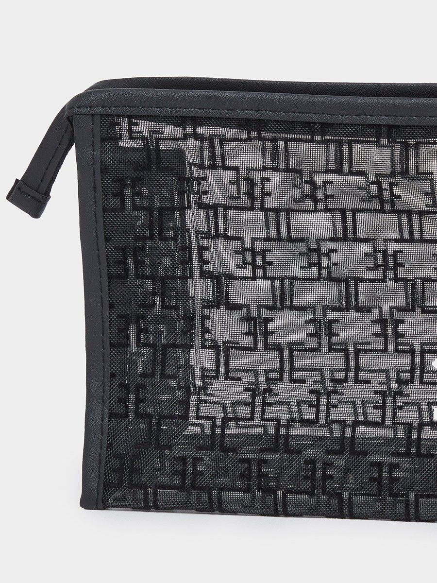 Women Black Patterned Design Washbag